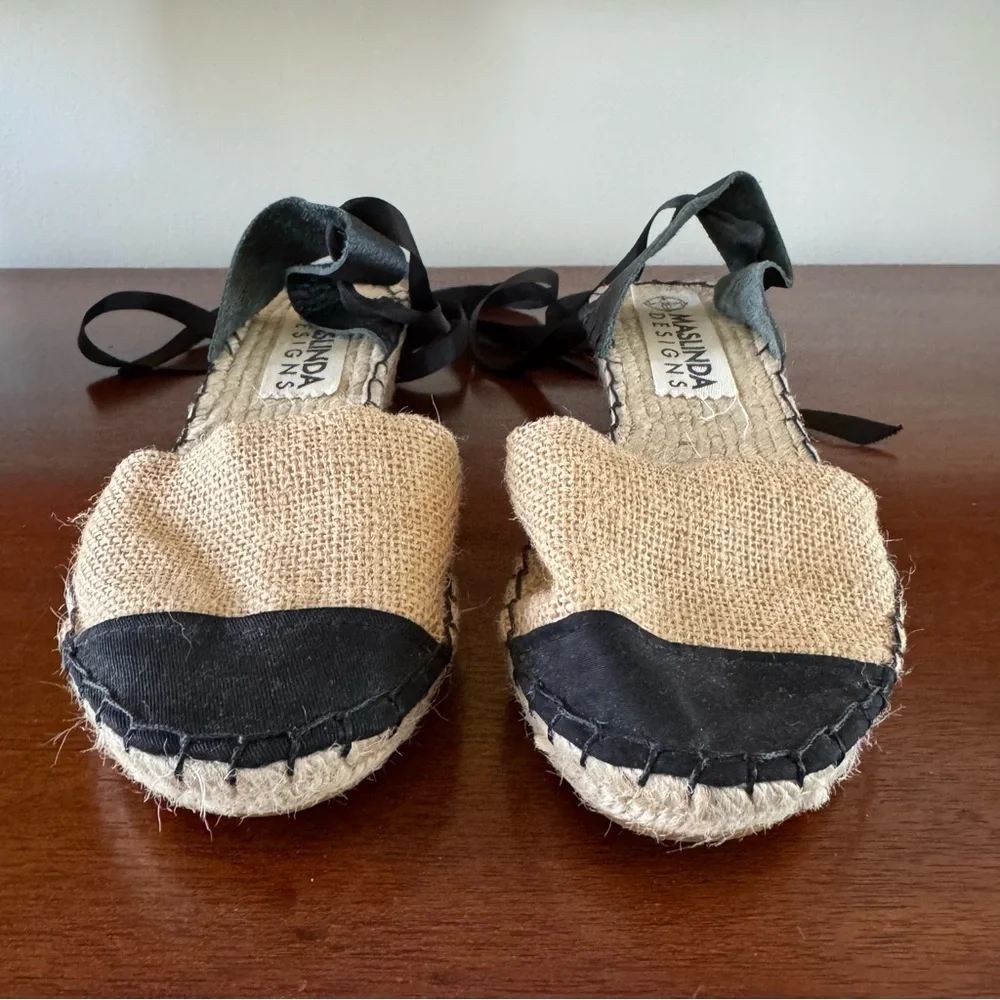 Maslinda Designs Ankle Tie Espadrille Wedges Black Beige EU 39